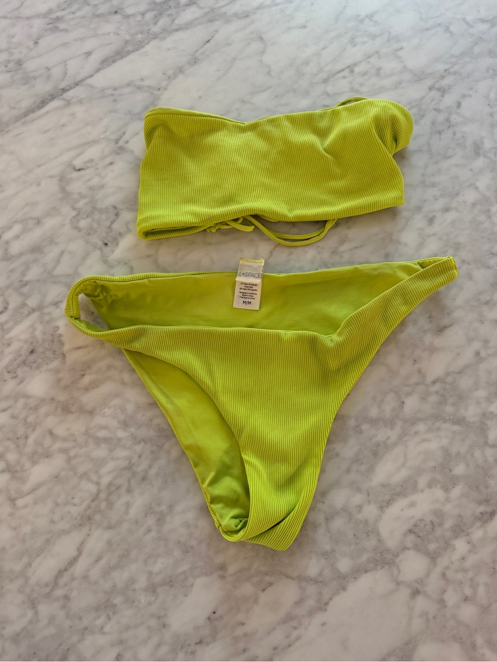l*space Neon Lime Ribbed Bandeau Bikini Set